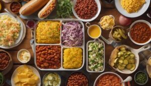 complementing baked beans and hot dogs