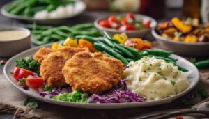 complementing breaded chicken cutlets