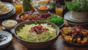 complementing cabbage and noodles