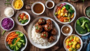 teriyaki meatballs and sides